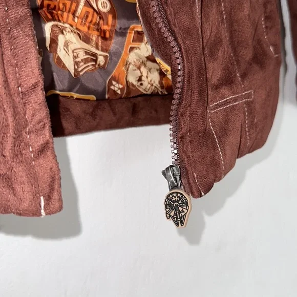 Disney Star Wars Han Solo bomber jacket faux suede . Boy size 5/6 - Picture 5 of 8